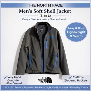 Men’s The North Face Soft Shell Jacket – Gray with Blue Zippers – Size L